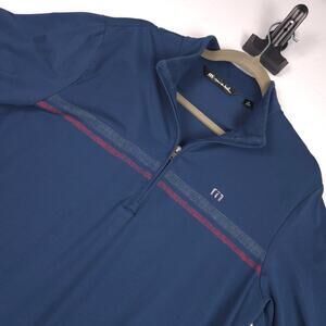 TravisMathew Quarter Zip Pullover Blue Striped Golf Performance Sweater Mens M